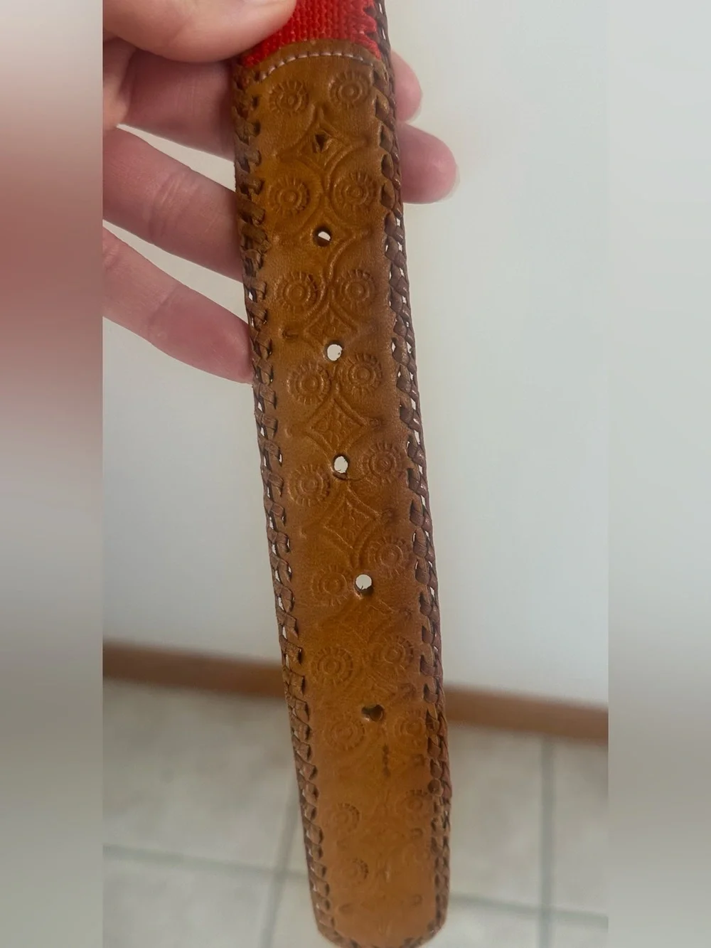 Guatemalan Tooled Handmade Multicolor Leather Belt - Rainbow Stripe 34-38”
